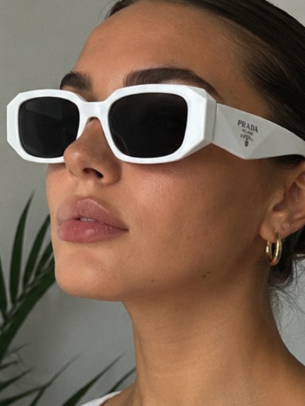 Prada Glossy White Logo Temple Sunglasses - Picture 8 of 8